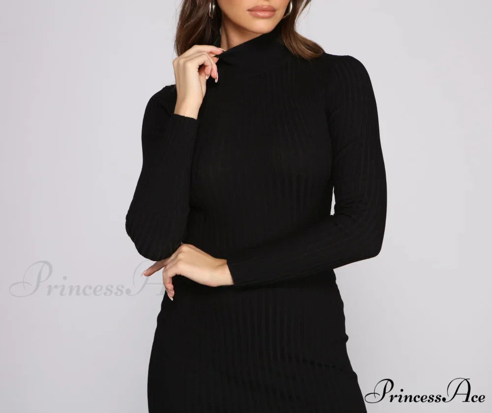 Slay In Basics Charming Ribbed Knit Mini Dress