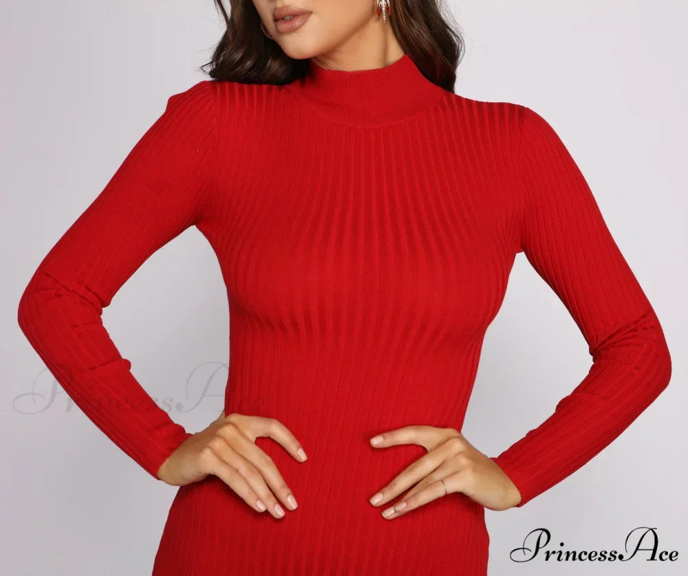 Slay In Basics Charming Ribbed Knit Mini Dress