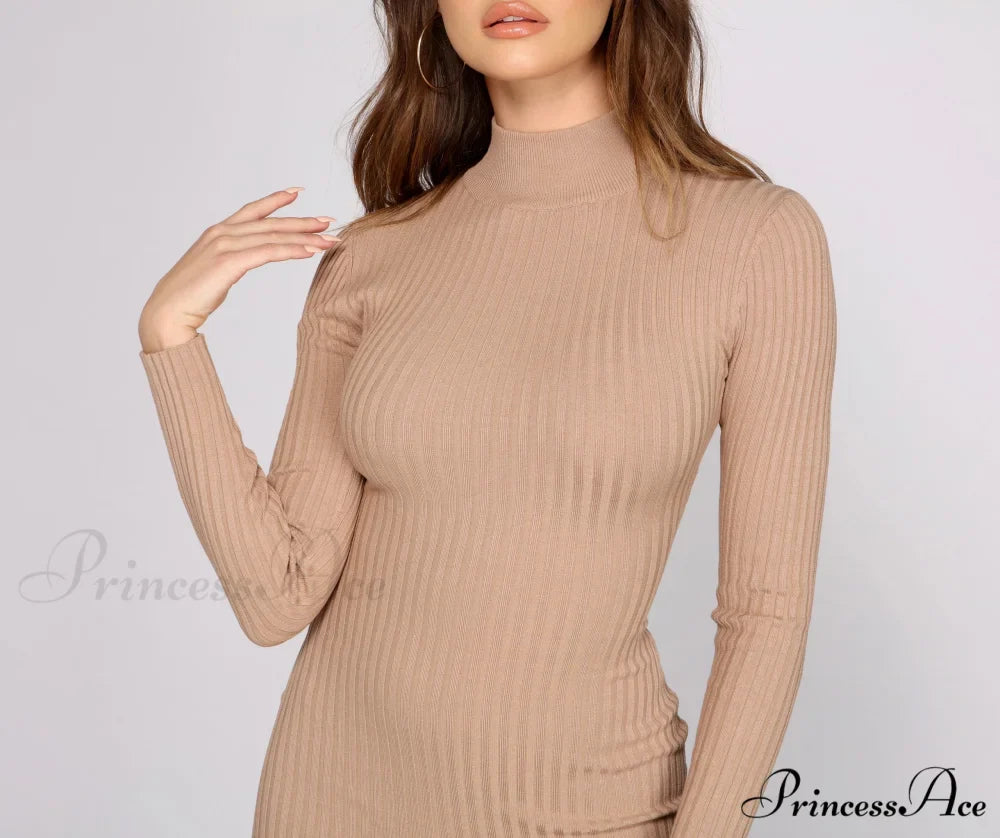 Slay In Basics Charming Ribbed Knit Mini Dress