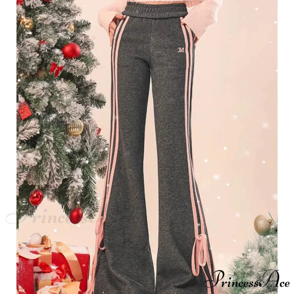 Sleek Informal Grey Athletic Flared Trousers