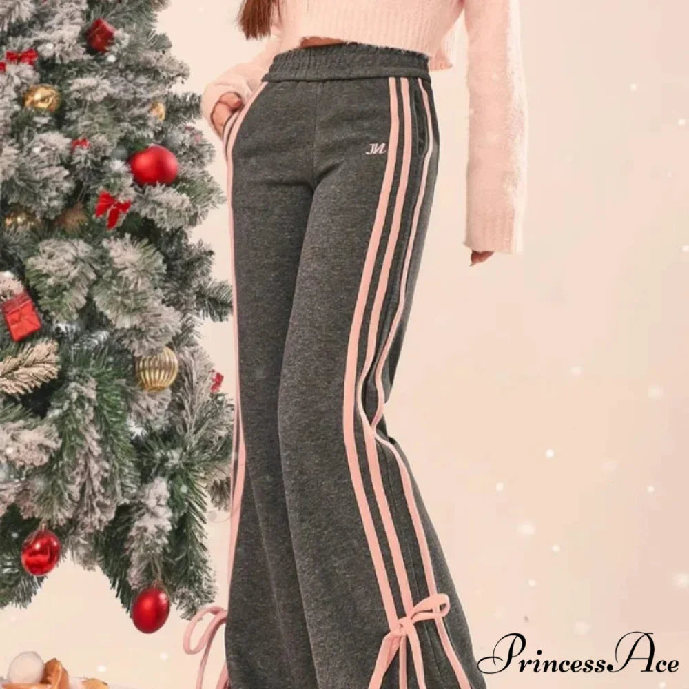 Sleek Informal Grey Athletic Flared Trousers