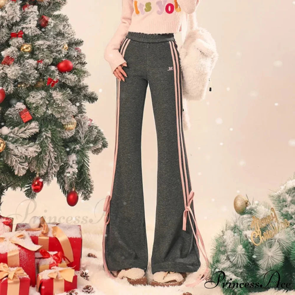 Sleek Informal Grey Athletic Flared Trousers