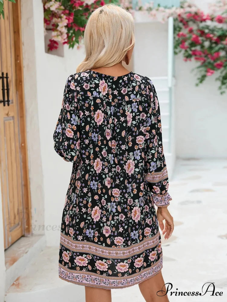 Sleeve Floral Bohemian Dress