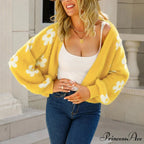 Sleeve Knitted Cropped Floral Cardigan