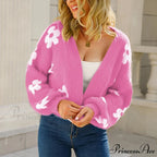 Sleeve Knitted Cropped Floral Cardigan