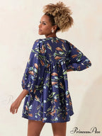 Sleeve Loose Floral Tied Bodydoll Short Floral Dress