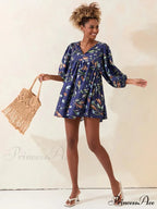 Sleeve Loose Floral Tied Bodydoll Short Floral Dress