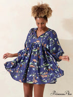 Sleeve Loose Floral Tied Bodydoll Short Floral Dress