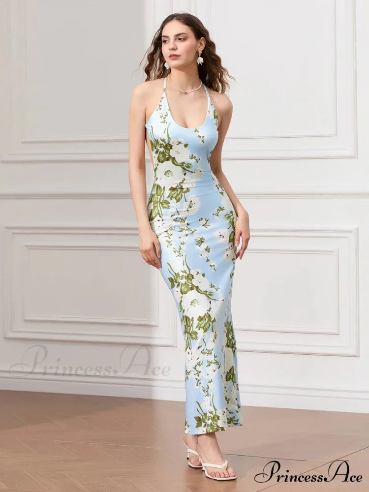 Sleeveless Celebration Spaghetti Strap U-neck Bodycon Evening Floral Dress