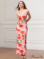 Sleeveless Celebration Spaghetti Strap U-neck Bodycon Evening Floral Dress
