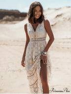 Sleeveless Corded Up Fringe Patchwork Summertime Long Hippie Dress