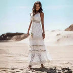 Sleeveless Corded Up Fringe Patchwork Summertime Long Hippie Dress