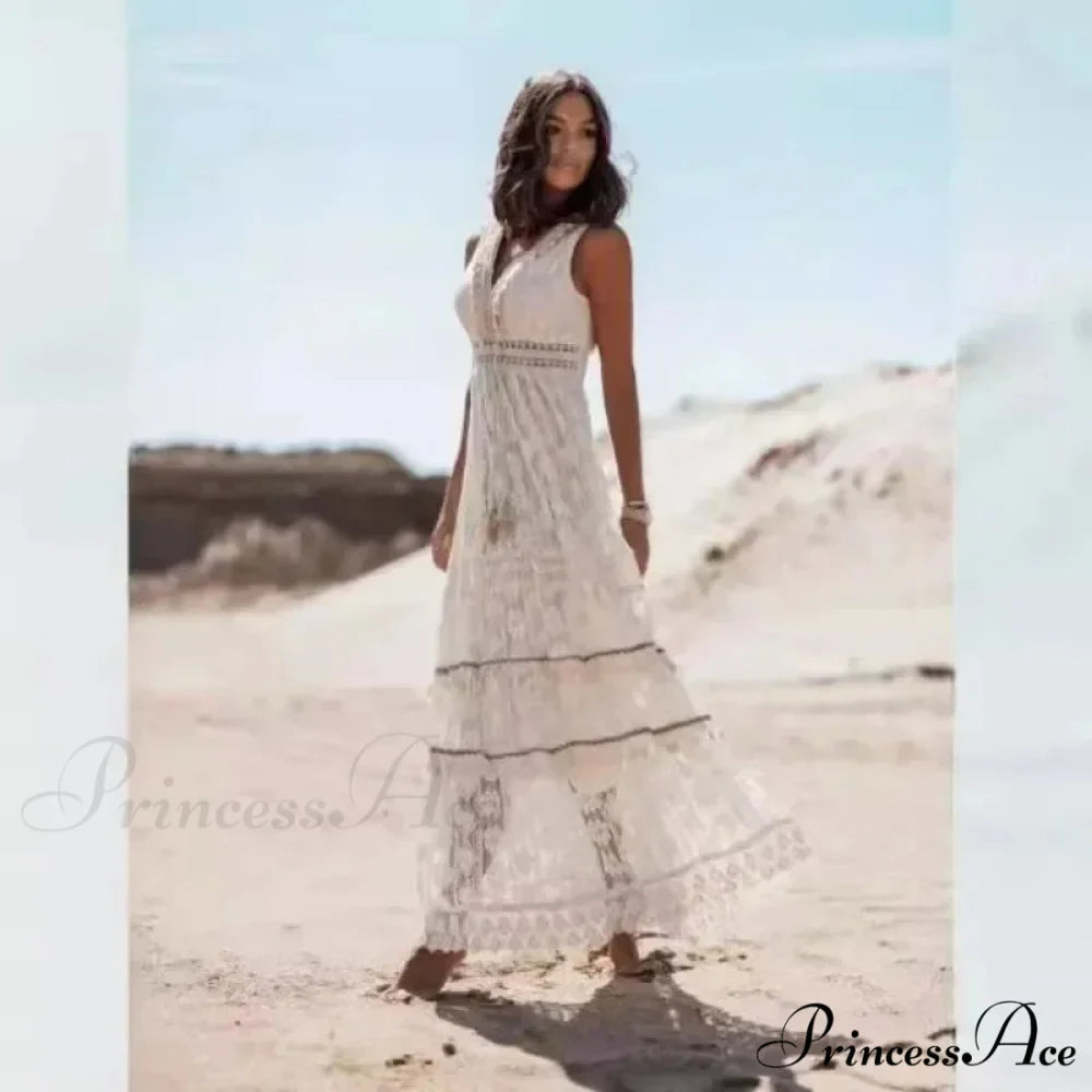 Sleeveless Corded Up Fringe Patchwork Summertime Long Hippie Dress