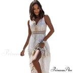 Sleeveless Corded Up Fringe Patchwork Summertime Long Hippie Dress