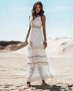 Sleeveless Corded Up Fringe Patchwork Summertime Long Hippie Dress