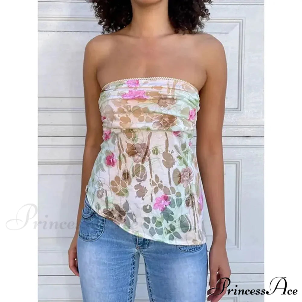 Sleeveless Floral Pattern Cropped Top