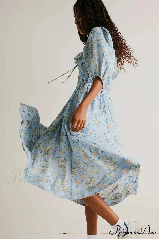 Sleeveless Flounced Hem Printed Midi Boho Dress
