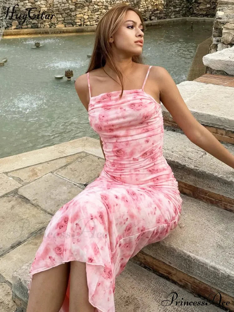 Sleeveless Flowing Botanical Pattern Long Floral Dress