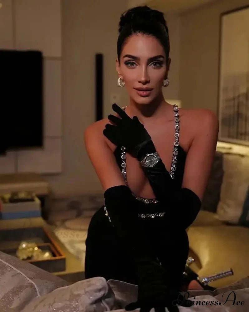 Sleeveless Halter Black Midi Party Dress