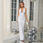 Sleeveless Halter Deep V Sparkling Prom Gown