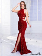 Sleeveless Hollow Out Sequined Party Dress