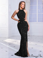Sleeveless Hollow Out Sequined Party Dress