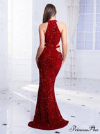 Sleeveless Hollow Out Sequined Party Dress