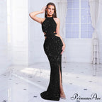 Sleeveless Hollow Out Sequined Party Dress