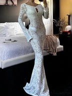 Sleeveless Ivory Lace Transparent Floral Dress