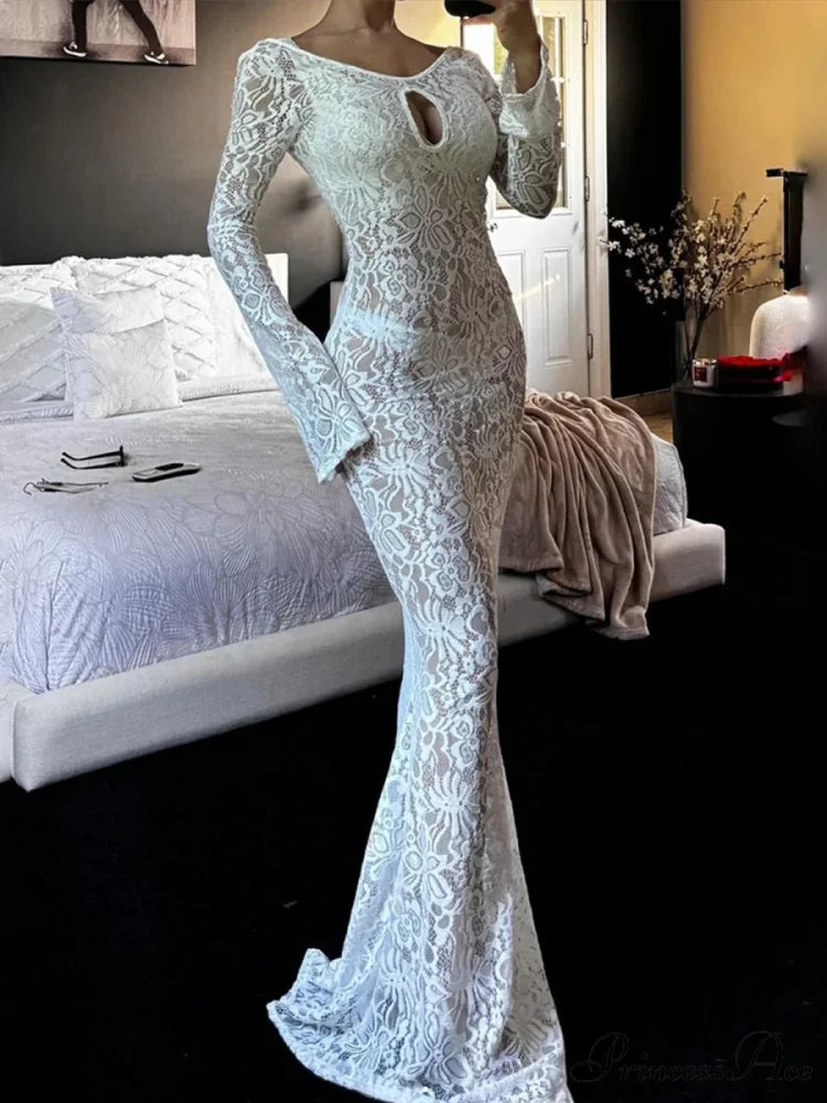 Sleeveless Ivory Lace Transparent Floral Dress