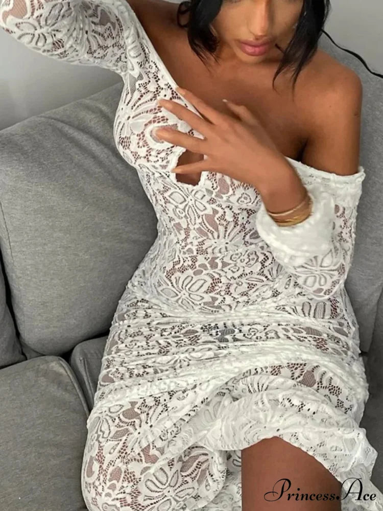 Sleeveless Ivory Lace Transparent Floral Dress