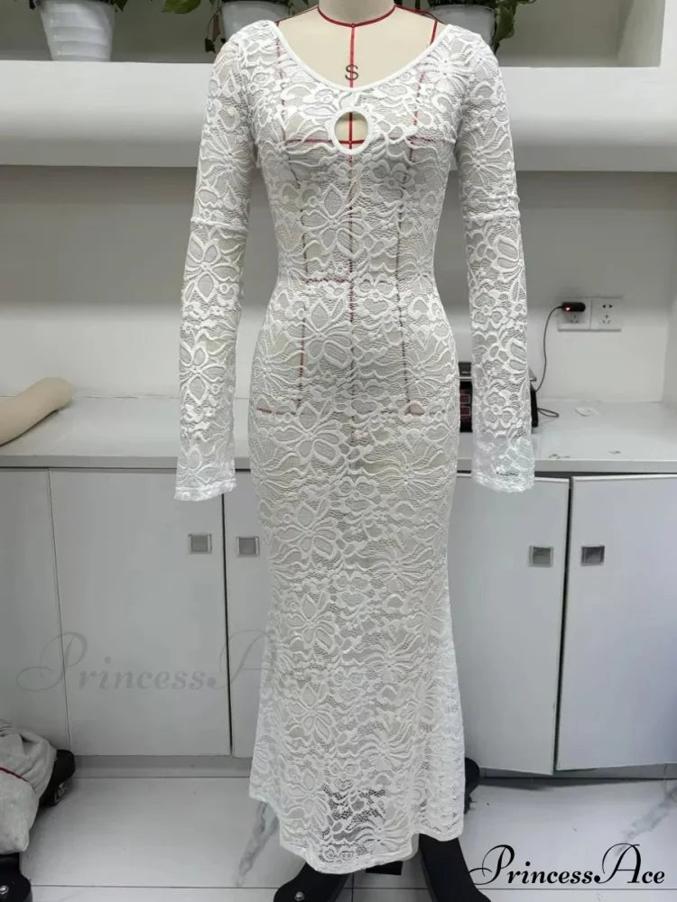 Sleeveless Ivory Lace Transparent Floral Dress