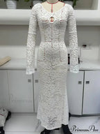 Sleeveless Ivory Lace Transparent Floral Dress