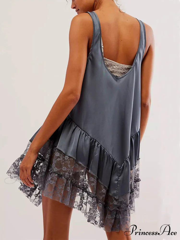 Sleeveless Lace Stylish Panel Mini Dress