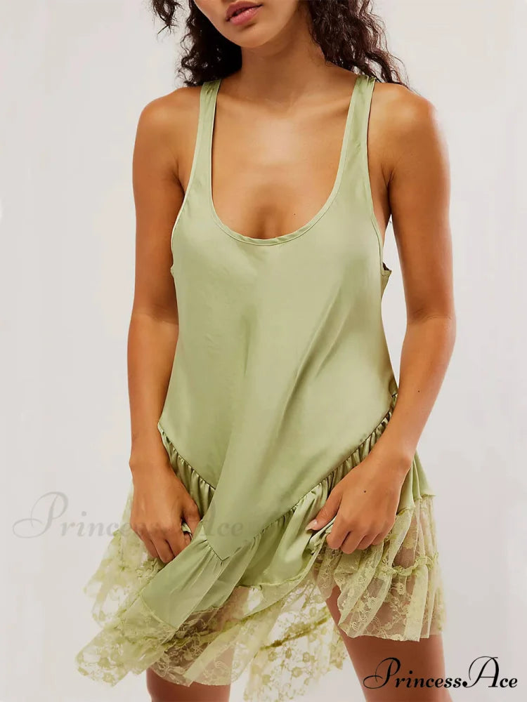 Sleeveless Lace Stylish Panel Mini Dress