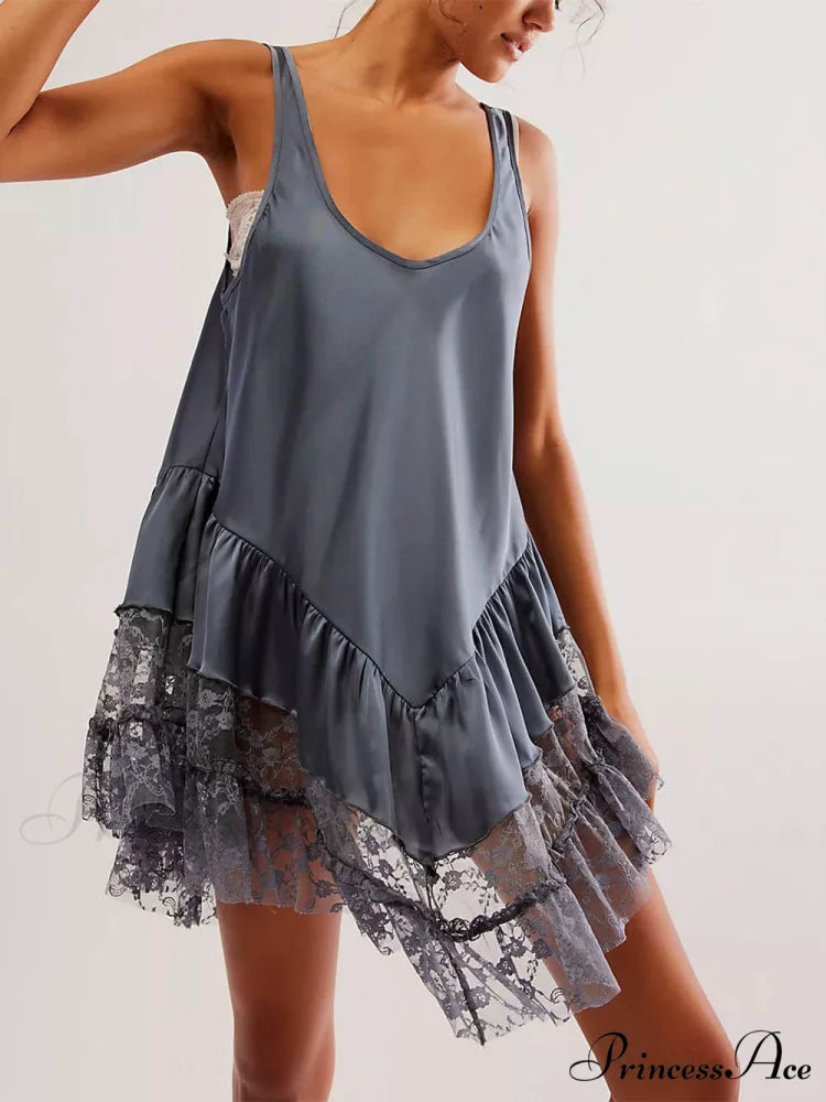 Sleeveless Lace Stylish Panel Mini Dress