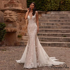 Sleeveless Lace Trumpet Evening Wedding Gown