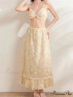 Sleeveless Lace-up Camisoles Crop Top with Maxi Skirts Set