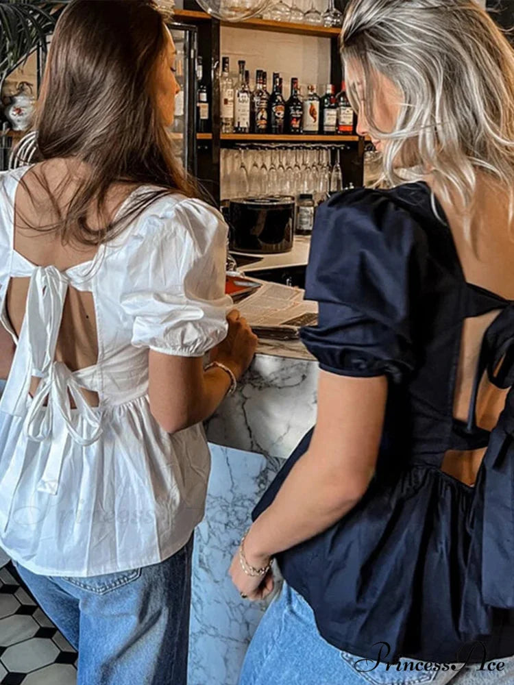 Sleeveless Lace Up Ribbon Short Sleeve Blouse