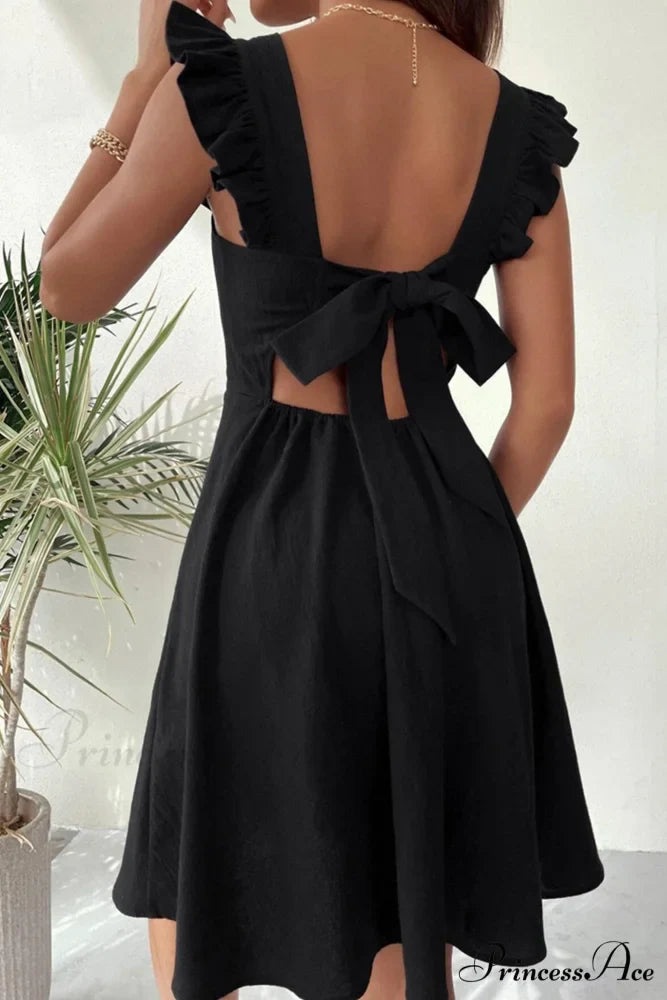 Sleeveless Mini Dress with Ruffle Detail and Tie-back