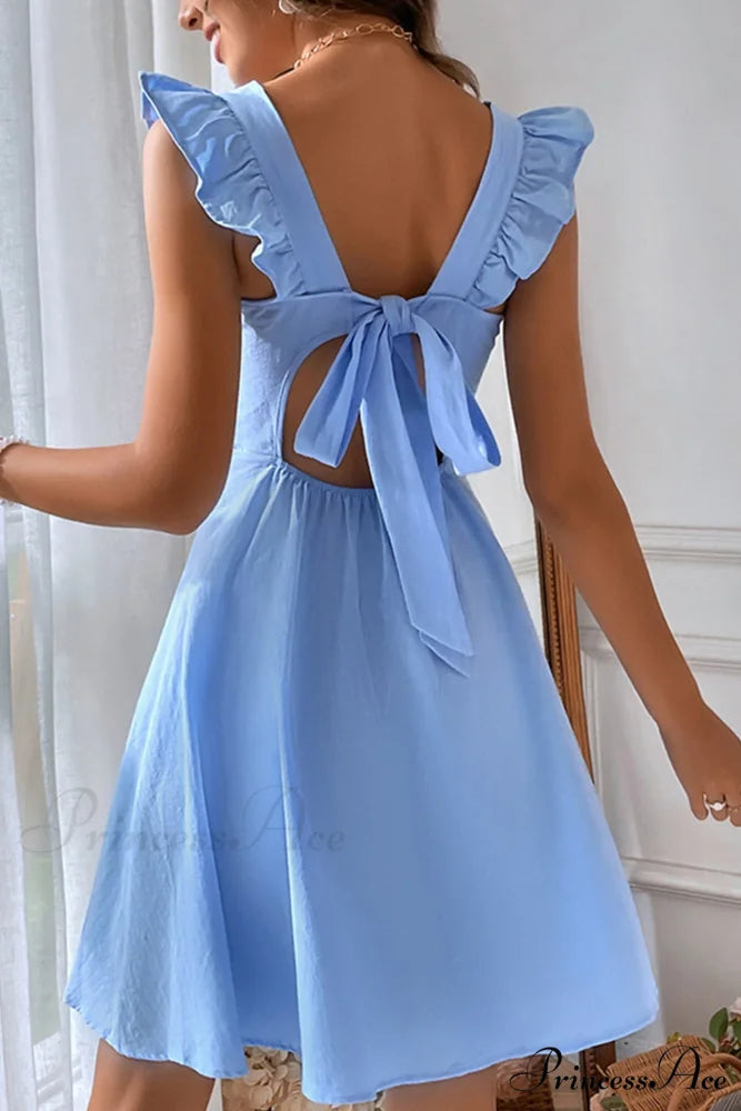 Sleeveless Mini Dress with Ruffle Detail and Tie-back