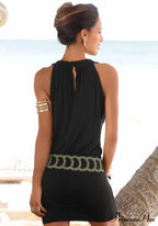 Sleeveless O-Neck Solid Off Shoulder Dress