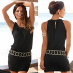 Sleeveless O-Neck Solid Off Shoulder Dress