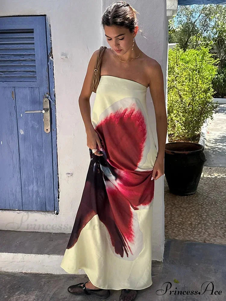 Sleeveless Off-The-Shoulder Patterned Flower Dress