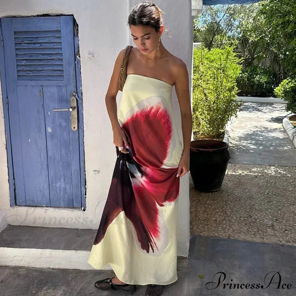 Sleeveless Off-The-Shoulder Patterned Flower Dress