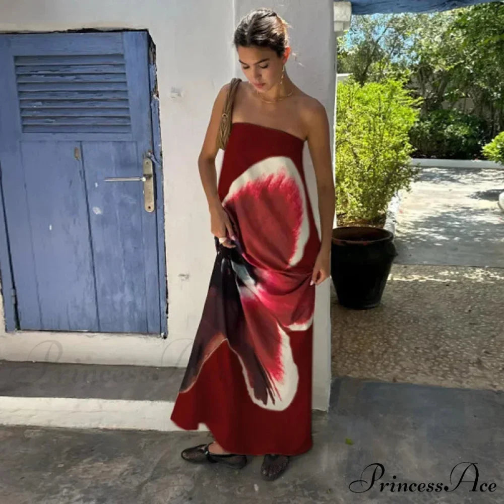 Sleeveless Off-The-Shoulder Patterned Flower Dress