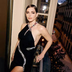 Sleeveless Open-Back Unsymmetrical Crystal Long Prom Gown