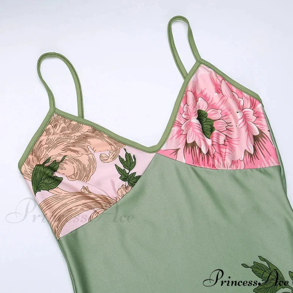 Sleeveless Print Fashion Vneck SlimLong Summer Beach Party Club Robe Floral Dress