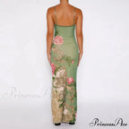 Sleeveless Print Fashion Vneck SlimLong Summer Beach Party Club Robe Floral Dress