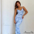 Sleeveless Print Fashion Vneck SlimLong Summer Beach Party Club Robe Floral Dress